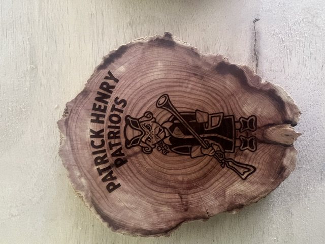 Patrick Henry Patriots engraving on wood